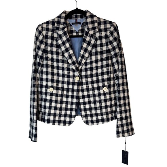 NWT Tommy Hilfiger Size 10 Navy & White Plaid Blazer Cotton-Polyester Blend - Picture 1 of 16